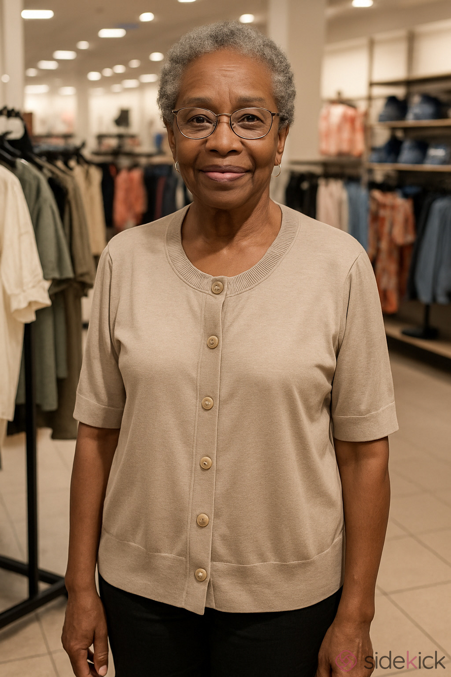 Time and Tru Short Sleeve Button Cardigan in Beige